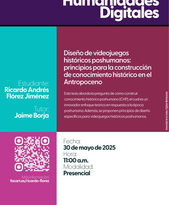 Sustentación de tesis de Maestría: Diseño de videojuegos históricos poshumanos: principios para la construcción de conocimiento histórico en el Antropoceno