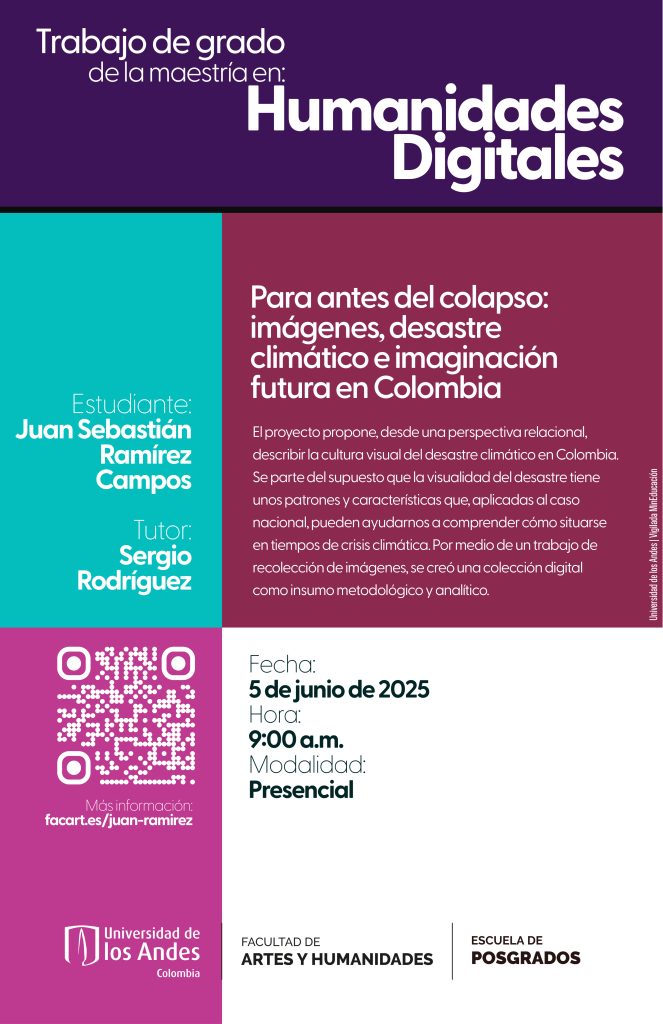 El proyecto propone, desde una perspectiva relacional, describir la cultura visual del desastre climático en Colombia.